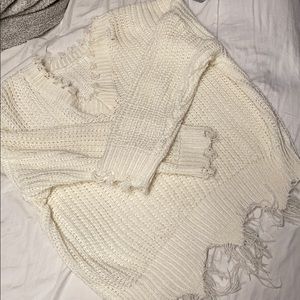 White fringed knitted sweater
